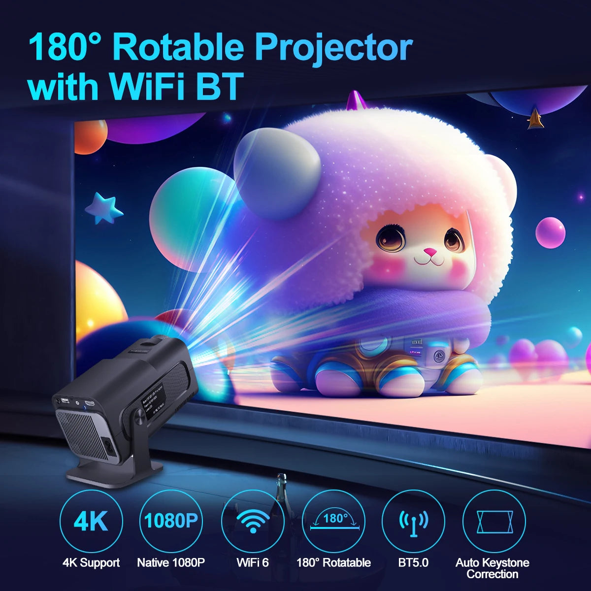 FutureBeam™ Portable Cinema Projector | 4K Smart Mini Projector with Android 11